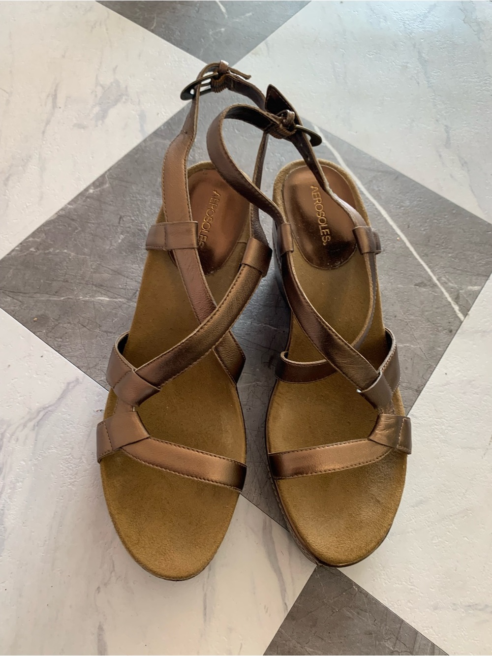 AEROSOLES Bronze-Brown Strappy Slingback Sandals